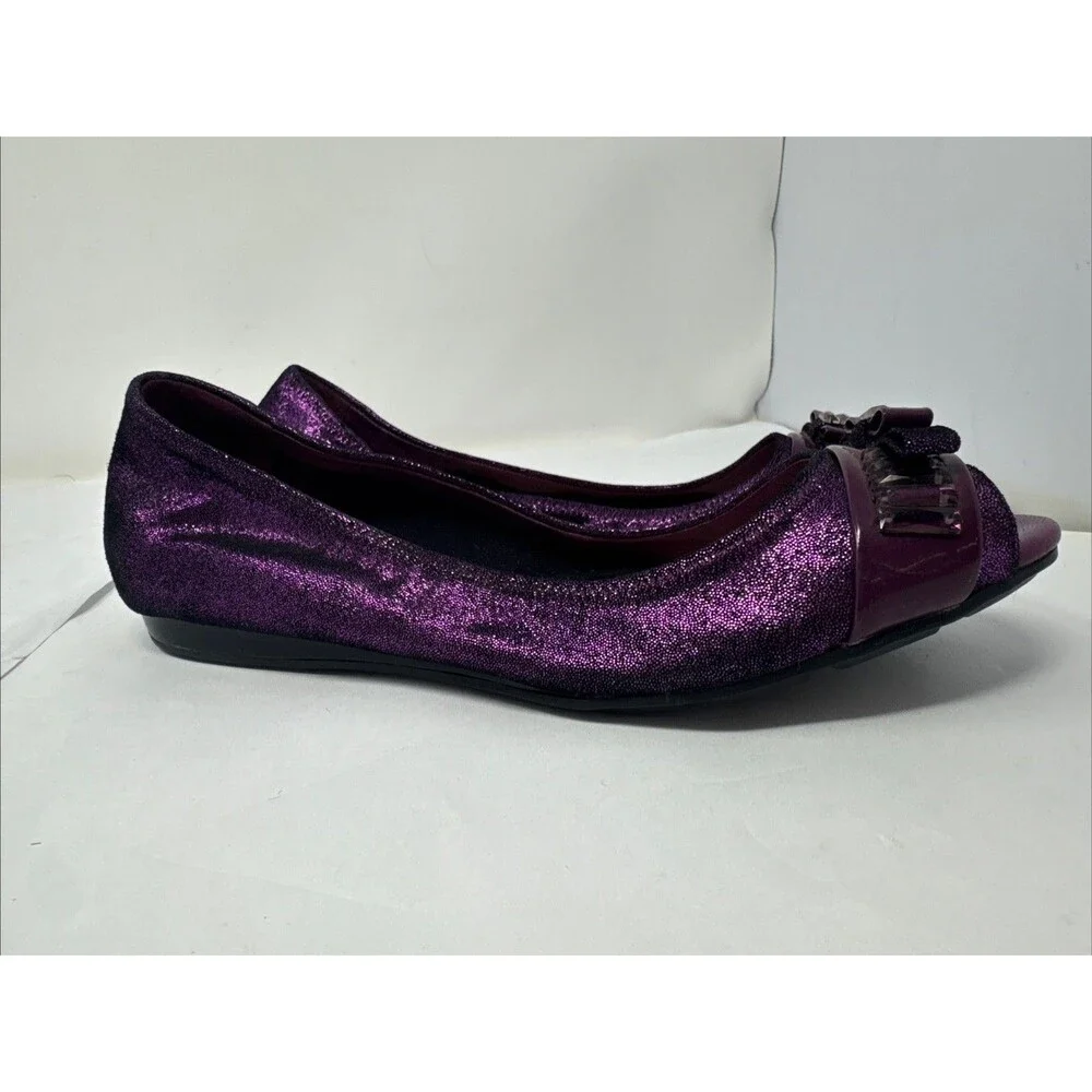Cole Haan Janelle OT.Ballet Open Toe Leather Flats Masquerade SZ 8 B Purple